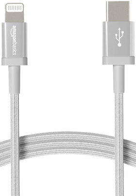 Amazon Basics USB-C to Lightning cable in silver, 6 ft, fast charging for iPhone