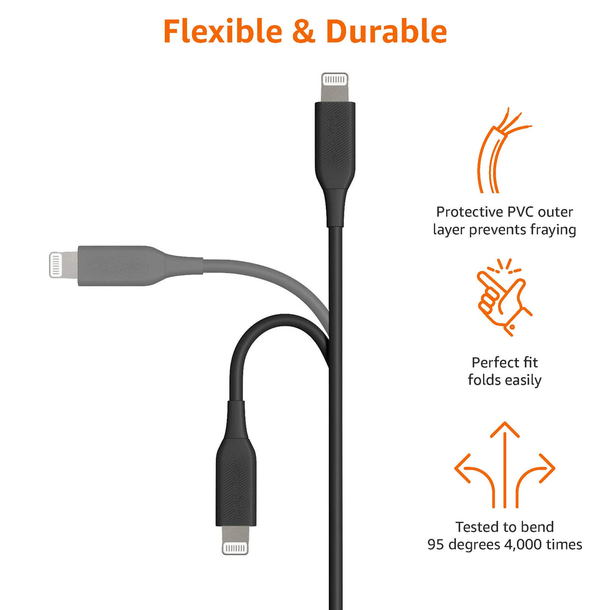 Amazon Basics USB-C to Lightning Cable durable design with textured connector ends