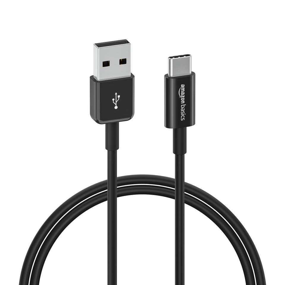 Amazon Basics USB-C to USB-A 2.0 cable, 3 ft, ideal for charging and syncing.
