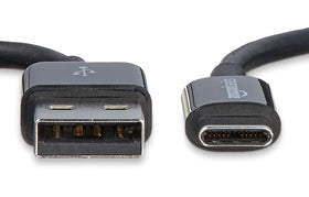 Close-up of Amazon Basics USB-C to USB-A connector showing build quality.