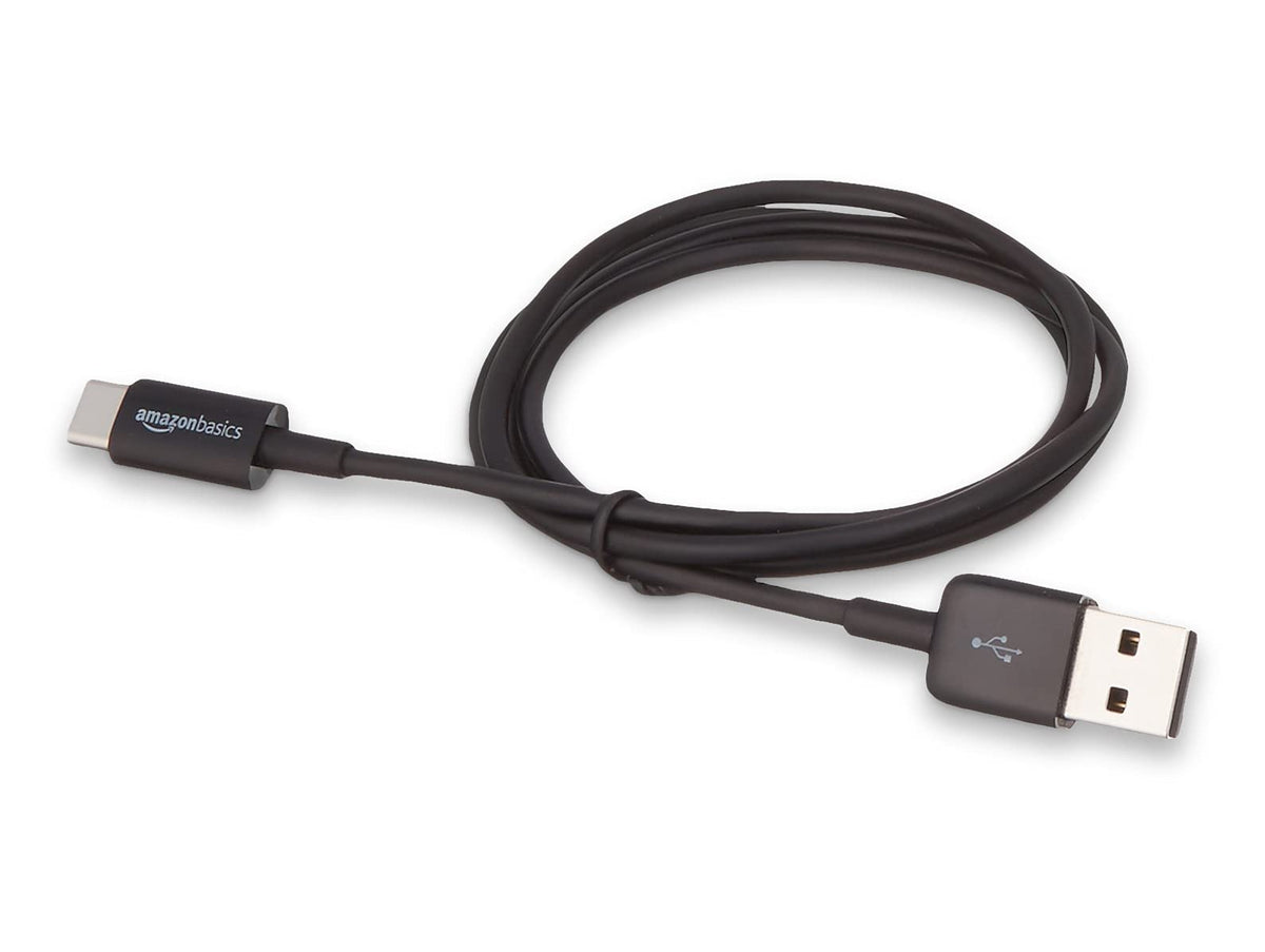 Amazon Basics cable in use with a smartphone for everyday charging on the go.