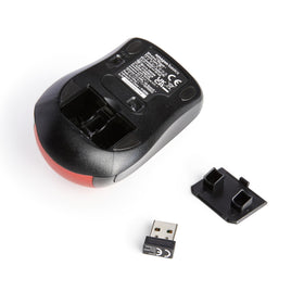 Amazon Basics USB nano receiver stored inside the mouse, easy plug-and-play setup.