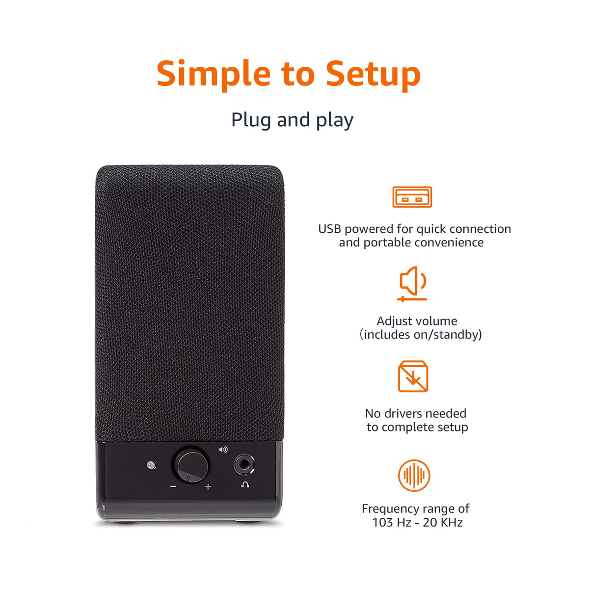 Amazon Basics USB-powered speakers headphone jack for private listening