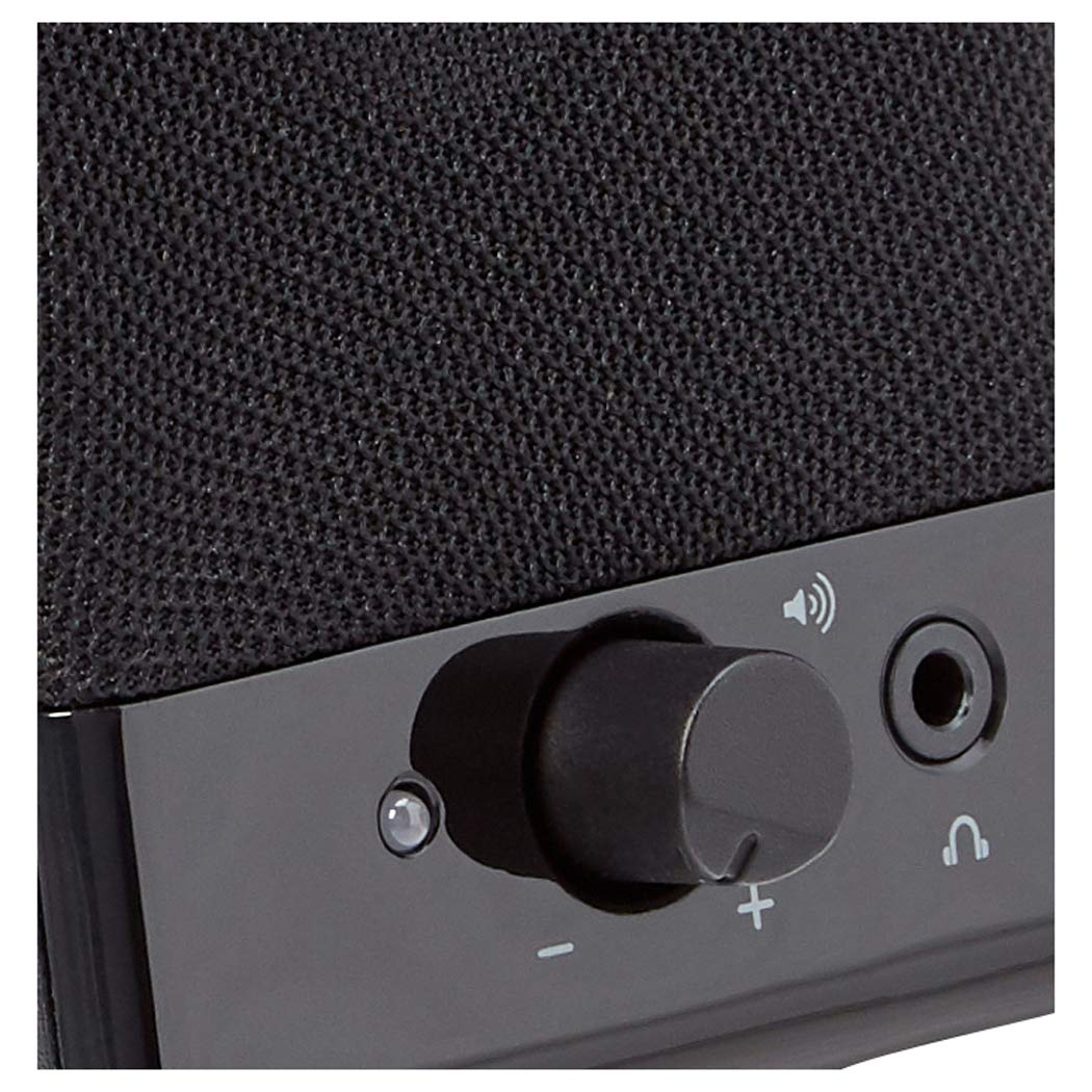 Amazon Basics USB-powered speakers with front volume control for quick adjustments