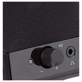 Amazon Basics USB-powered speakers with front volume control for quick adjustments