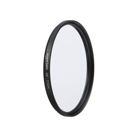 Amazon Basics UV protection filter 77mm front view protects lens from dust while reducing haze.