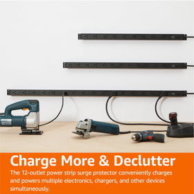 Amazon Basics close-up of widely spaced outlets allowing bulky plugs without blocking neighbors