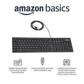Amazon Basics wired keyboard back view suitable for desk setup and reliable daily use