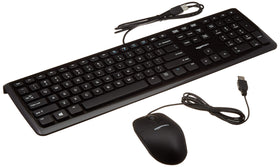 Amazon Basics wired keyboard full-size with quiet keys for comfortable typing.