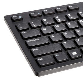 Amazon Basics wired keyboard keys closeup shows durable keys and familiar layout