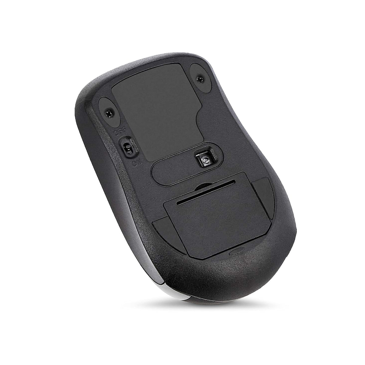 Amazon Basics wireless mouse optical sensor works on most surfaces.
