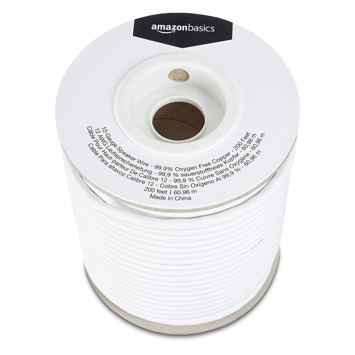 Amazon Basics 200-foot spooled wire demonstrates long reach for flexible home theater setup.