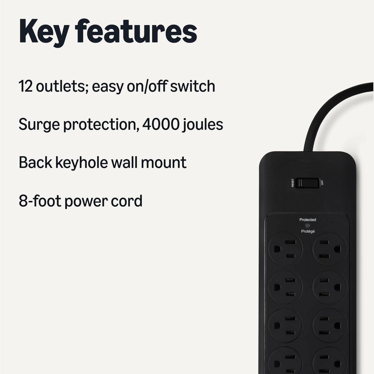 Amazon Basics surge protector 12 outlets ideal for gaming room setups.