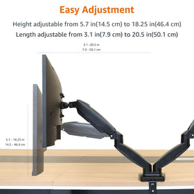 Amazon Basics arm in use with dual monitors demonstrating ergonomic setup