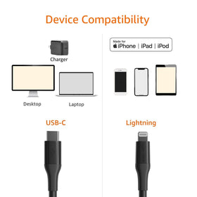 Amazon Basics compatibility chart image shows broad iPhone and iPad support for this cable.
