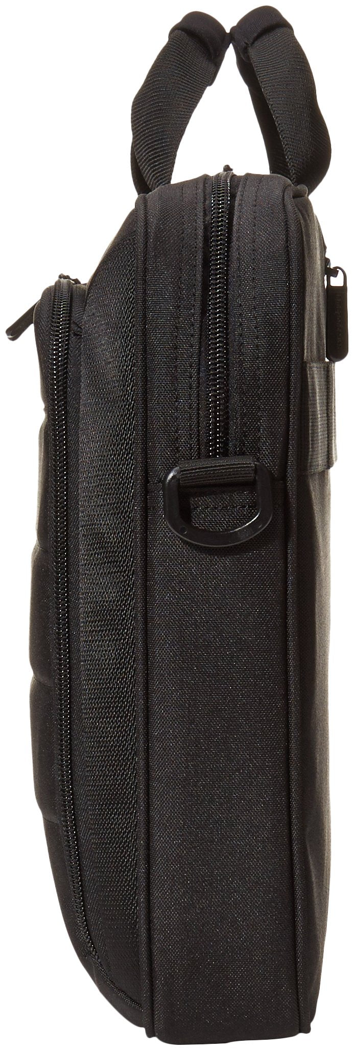 Amazon Basics exterior dimensions indicating a slim, travel-friendly profile.