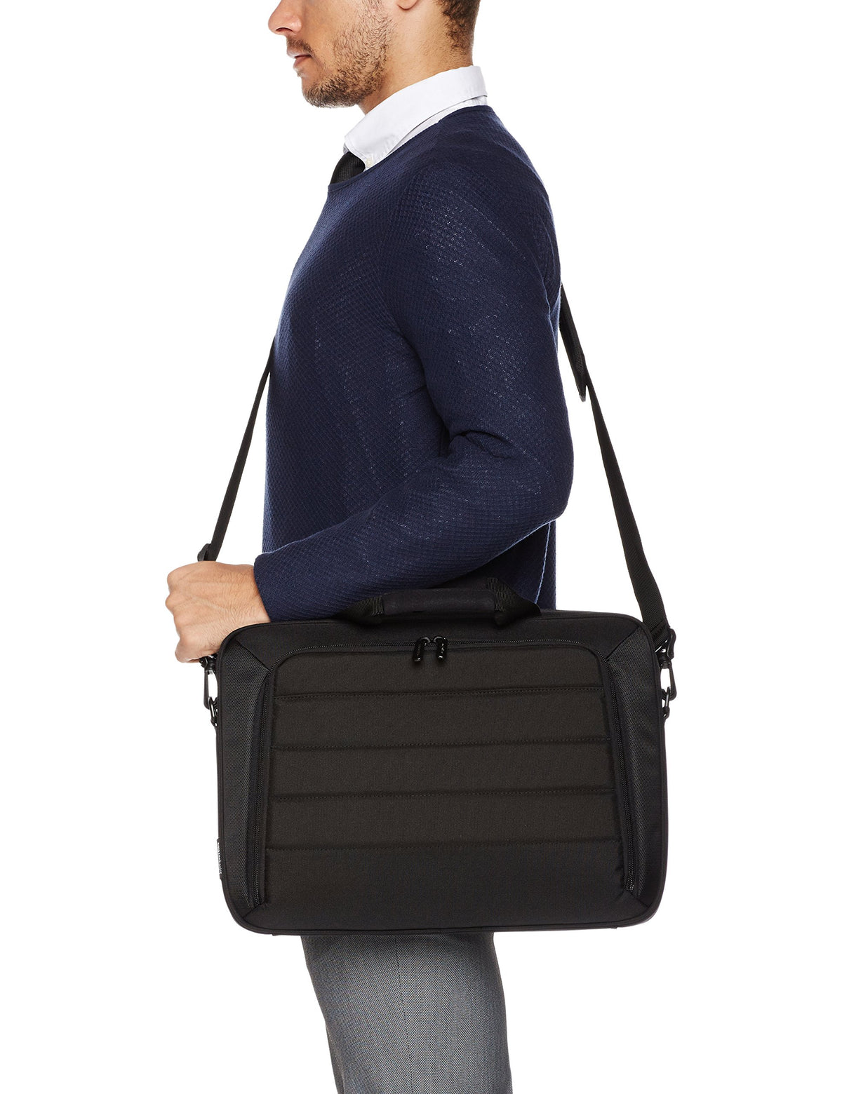 Amazon Basics front-compartment storage keeps cords organized and accessible.