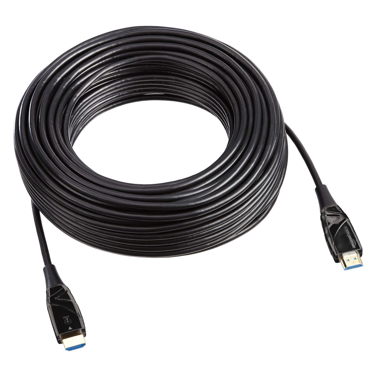 Amazon Basics cable installed in a living room projector setup delivering clear 4K video