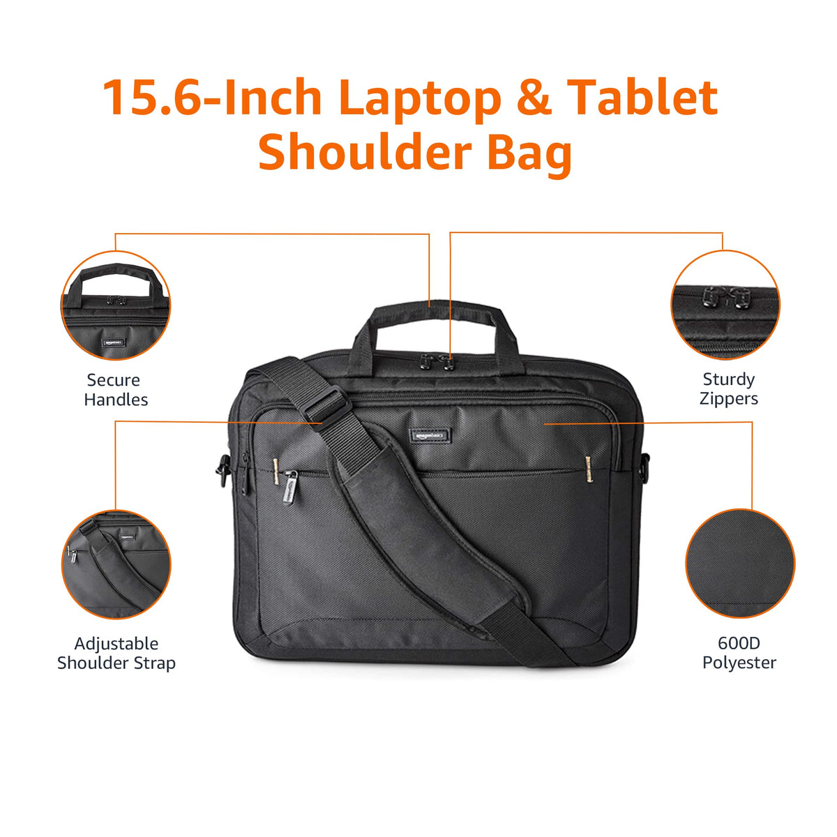 Amazon Basics high-volume front compartment keeps cords and gadgets organized.