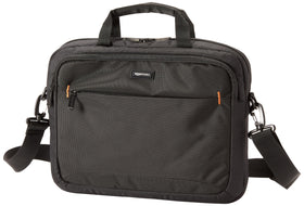 Amazon Basics laptop carrying case front compartment stores cords and cards for quick access