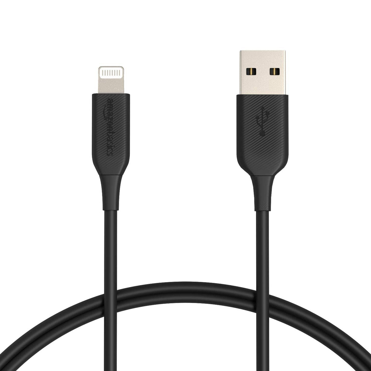 Amazon Basics 2-pack Lightning cables on table, ready for quick charging and syncing