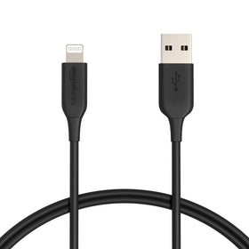 Amazon Basics 2-pack Lightning cables on table, ready for quick charging and syncing