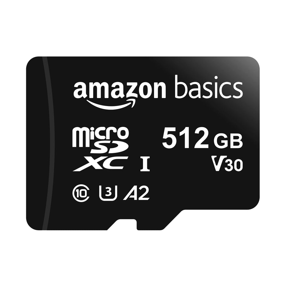 Amazon Basics microSDXC memory card front view for portable storage.
