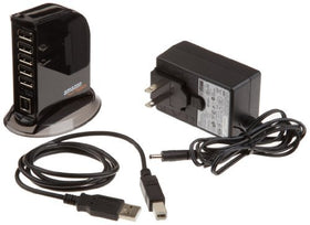 Amazon Basics plug-and-play USB hub on desk, enhancing workflow.