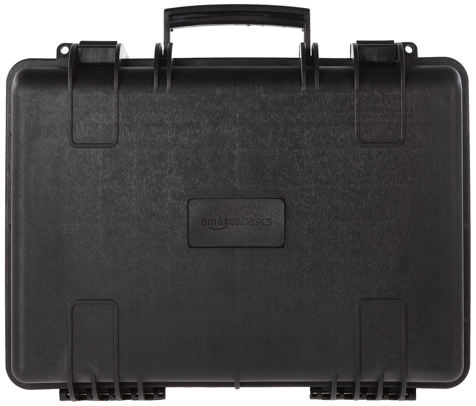 Amazon Basics portable DSLR case with customizable foam configuration for secure gear.