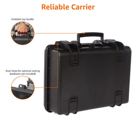 Amazon Basics case featuring fold-down side handle for easy transport.