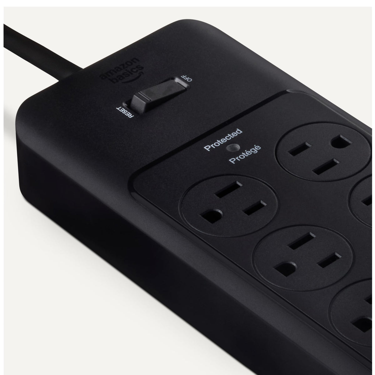 Amazon Basics 8-foot extension cord provides flexible power reach for desks.