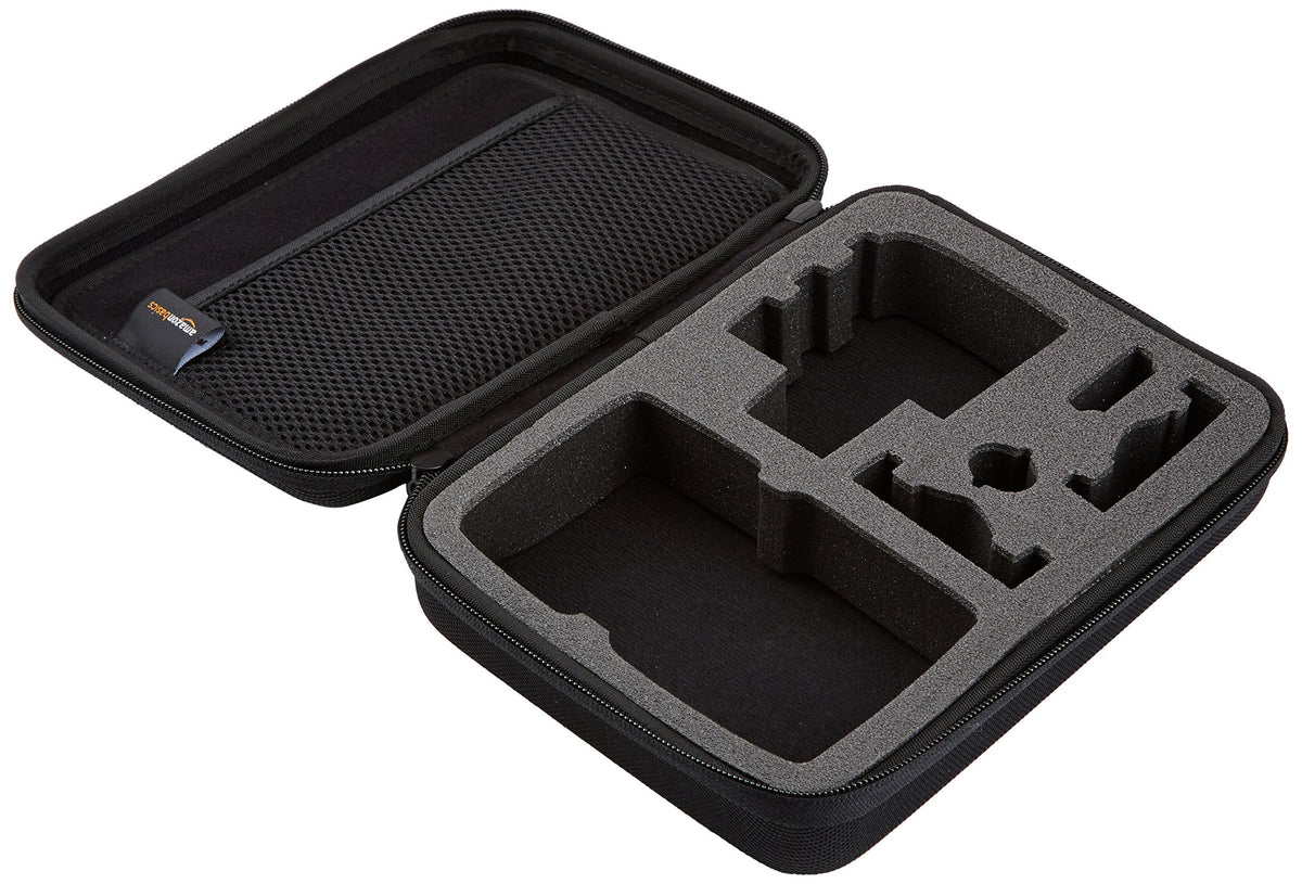 Foam padding inside the Amazon Basics case secures GoPro and accessories.