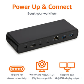 Dual 4K display support demonstrated via two Thunderbolt 4 ports on the dock.