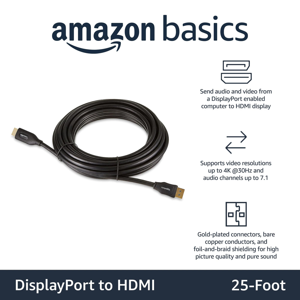 Amazon Basics uni-directional DisplayPort to HDMI cable for PC to display connections