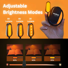Amber Light + rechargeable book light with 1000mAh battery for long reading sessions.
