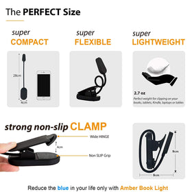 Amber Light + compact travel light fits in bags for on-the-go reading.