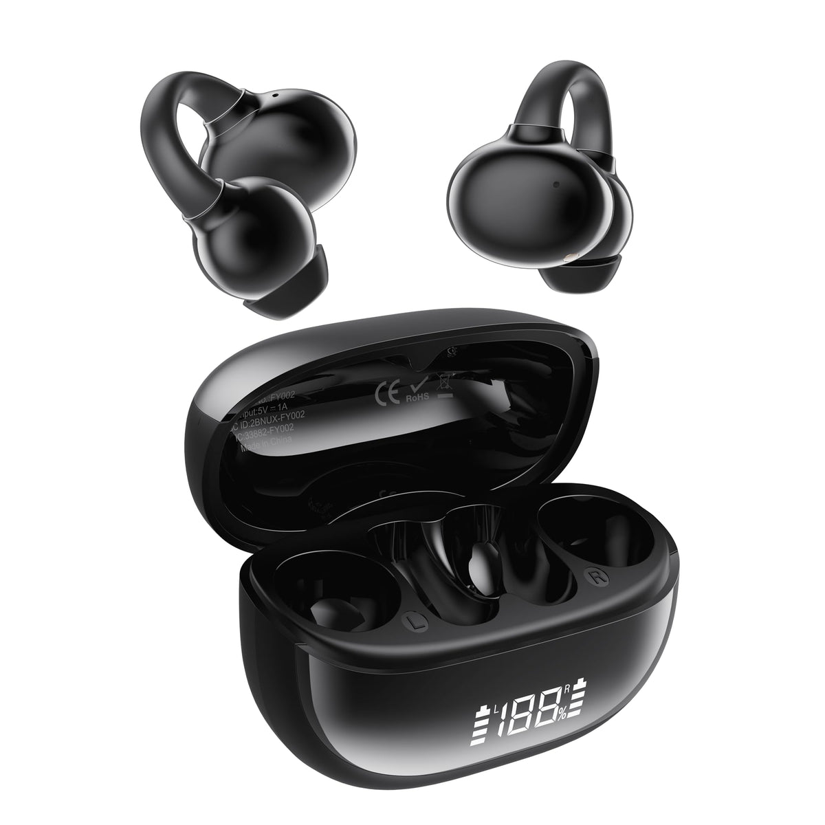Amboson earbuds with LED display on the charging case showing battery status for planning