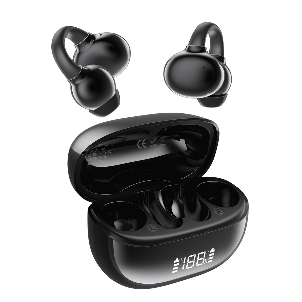 Amboson earbuds with LED display on the charging case showing battery status for planning