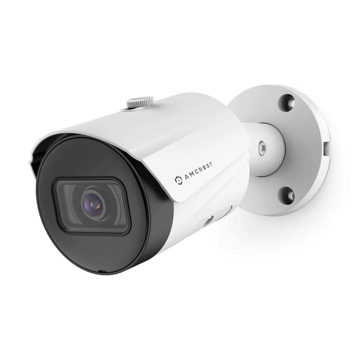Amcrest front view showing camera housing and lens, for durable outdoor protection