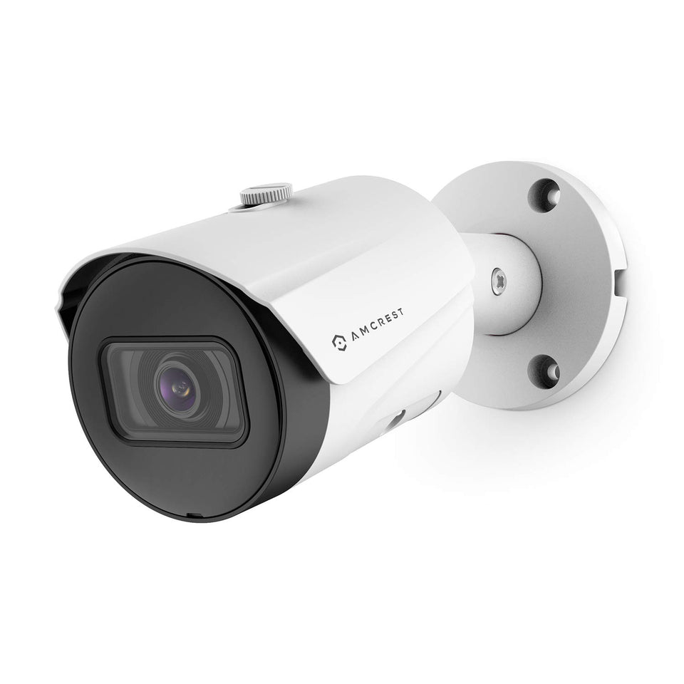 Amcrest front view showing camera housing and lens, for durable outdoor protection