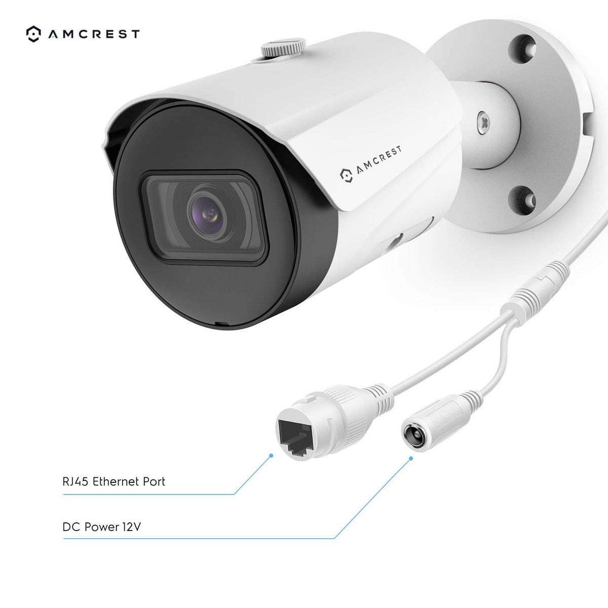 Amcrest night vision image demonstrating up to 98.4 ft visibility in darkness