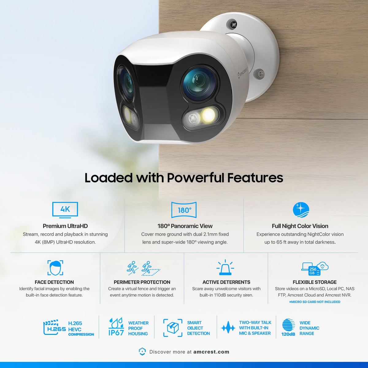 Amcrest Dual-Lens 4K outdoor camera side view for discreet placement