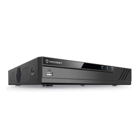 Amcrest NV4108E-HS front view shows compact NVR design for easy monitoring
