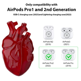 AmeiGoze heart-shaped AirPods Pro 2 red case close-up highlighting color and finish.