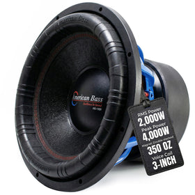 American Bass HD 15D1 front view highlights rugged chassis for deep bass.