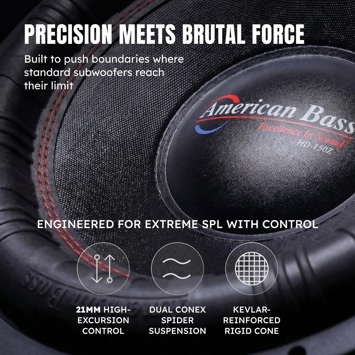 Close-up of large magnet on American Bass HD 15D1 for strong bass response.