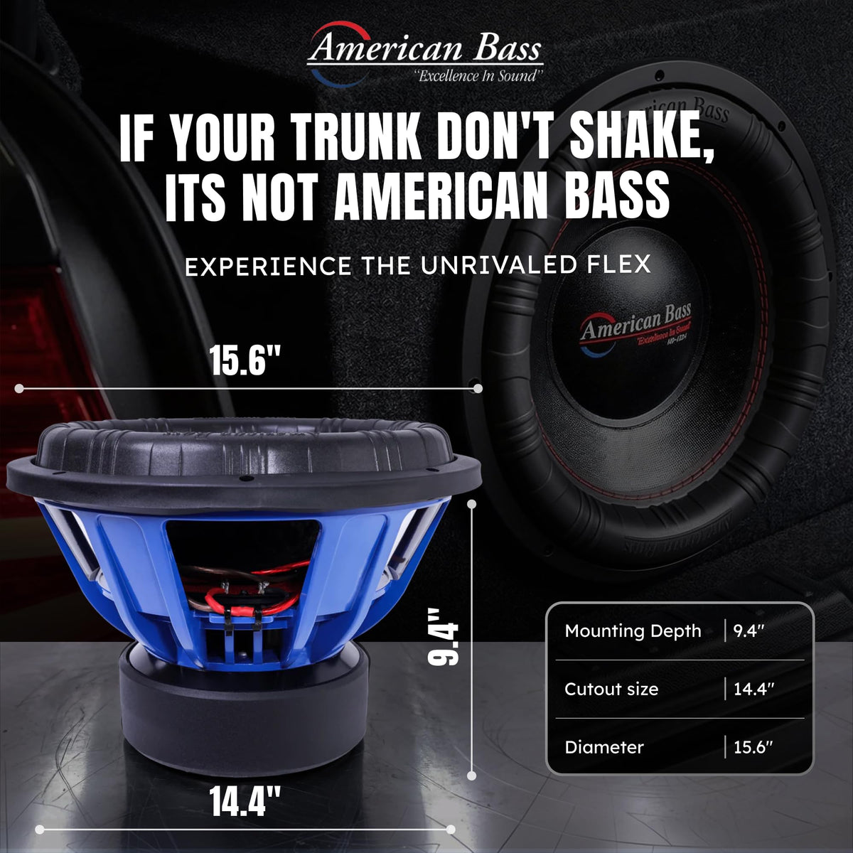 Surround edge of American Bass HD 15D1 with premium foam enhances travel and control under heavy power.
