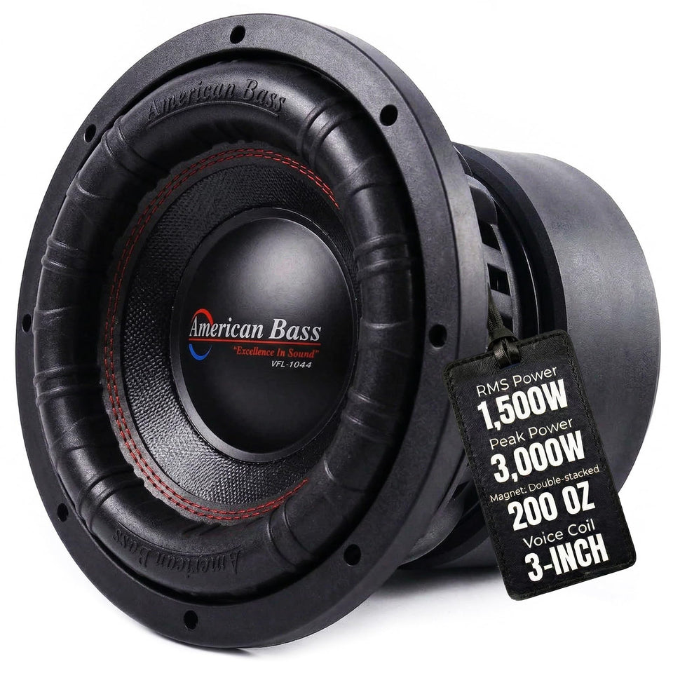 American Bass XFL 10in subwoofer magnet detail highlighting high power bass potential.