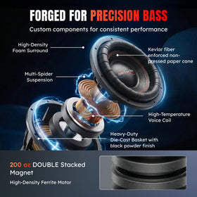 American Bass XFL 10in subwoofer surround and cone support lasting reliability.