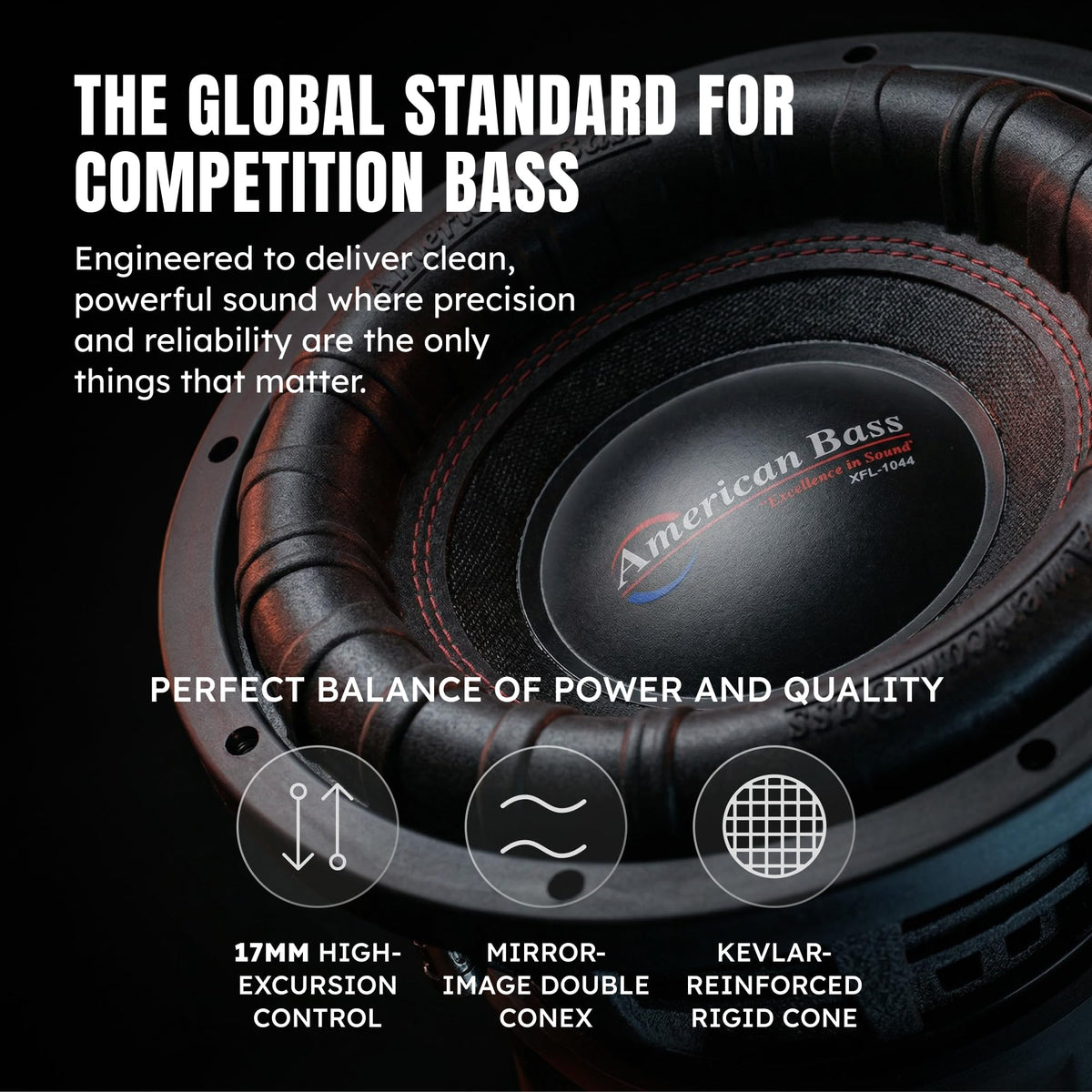 American Bass XFL 10in subwoofer voice coil reveals durable 3-inch design.